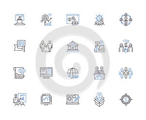 Wealth management outline icons collection. Wealth, Management, Investment, Retirement, Planning, Savings, Portfolio