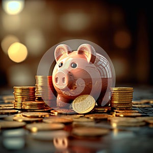 Wealth plan Piggy bank, saving money, real estate for prosperity