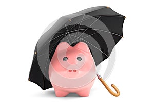 Wealth protection concept. Piggy Bank under umbrella