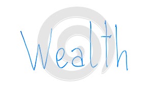 Wealth word written on glass, abundance of assets, unlimited opportunities