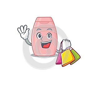 Wealthy baby cream cartoon character with shopping bags