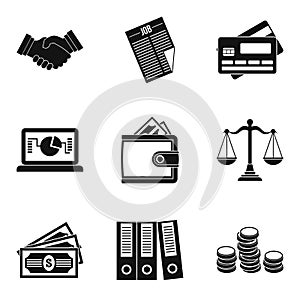 Wealthy financiers icons set, simple style photo
