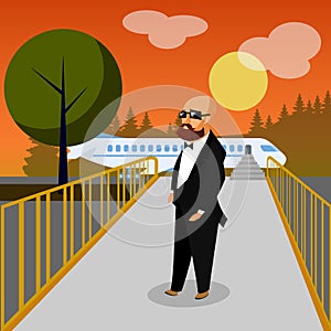 Wealthy Man in Airport Flat Vector Illustration