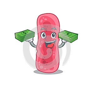 A wealthy shigella sonnei cartoon character having money on hands photo