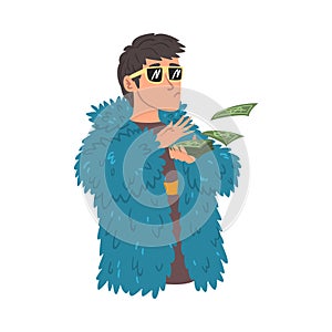 Wealthy Young Man in Fashionable Clothes Throwing Money, Lucky Successful Rich Person Character Vector Illustration on