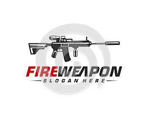 Weapon Fire logo design vector, Machine gun vector, Design Illustration