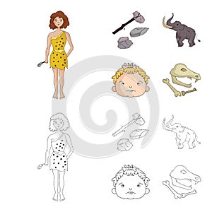 Weapon, hammer, elephant, mammoth .Stone age set collection icons in cartoon,outline style vector symbol stock