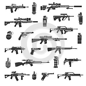 Weapon icons and military or war signs vector