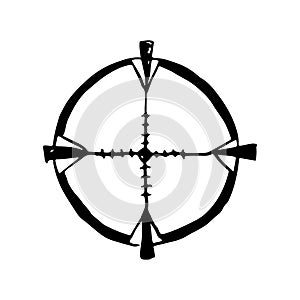 Weapon optical sight of sniper rifle vector illustration. Abstract aim scope black and white drawing