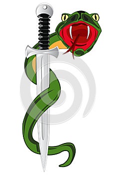 Weapon sword and snake on white background is insulated