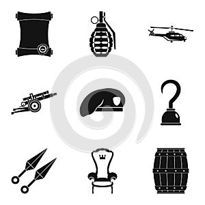 Weapon tool icons set, simple style