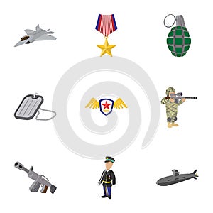 Weaponry icons set, cartoon style