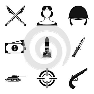 Weaponry icons set, simple style