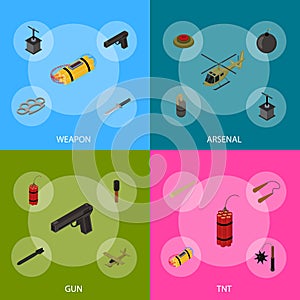 Weapons 3d Banner Set Isometric View. Vector