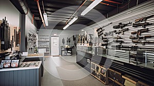 Weapons and Ammunition on Display in a Gun Shop