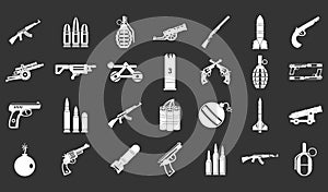 Weapons ammunition icon set grey vector