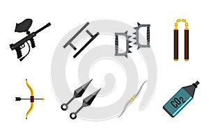 Weapons icon set, flat style