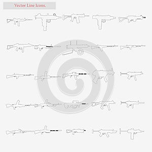 Weapons Set vector style line icons on white