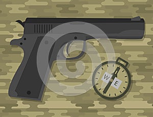 Weapons vector handgun pistol submachine hand gun handgun military bullet handgun ammunition army tool.