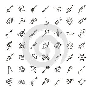Weapons vector icons set, Arms solid symbol