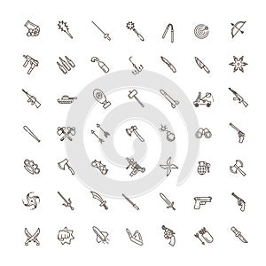 Weapons vector icons set, cold steel arms