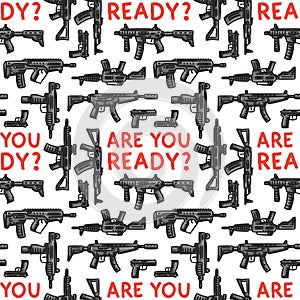 Weapons vector seamless pattern on white background