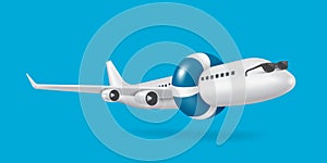 Wear a blue-and-white lifebuoy on the body of the plane,vector3d isolated on blue background for summer season concept design