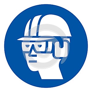 Wear Hard Hat, Chemical Goggles and Ear Muffs Symbol Sign ,Vector Illustration, Isolate On White Background Label. EPS10