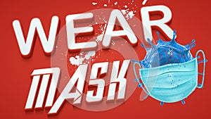 Wear Mask Red 3D Text Banner