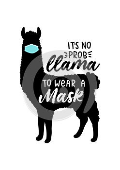 Wear a mask sign with llama silhouette. No probllama wear a face mask vector illustration
