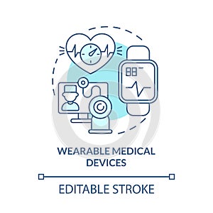 Wearable medical devices blue concept icon