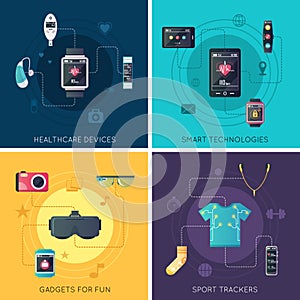 Wearable Technology 4 Flat Icons Square