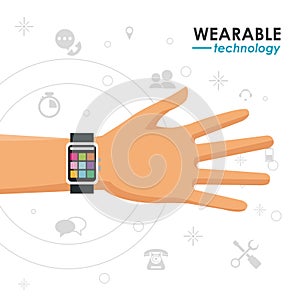 Wearable technology hand smartwatch media icons