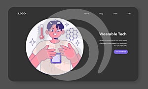 Wearable technology night or dark mode web banner or landing page.