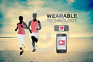 Wearable technology vector with jogging couple photo