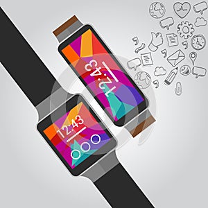 Wearable vector smart watches with icon