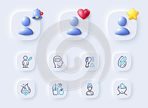 Weariness, Doctor and Hypoallergenic tested line icons. For web app, printing. Vector