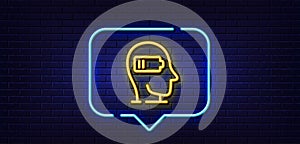 Weariness line icon. Difficult fatigue sign. Neon light speech bubble. Vector