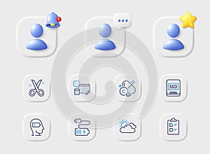 Weariness, Sunny weather and Battery line icons. For web app, printing. Vector