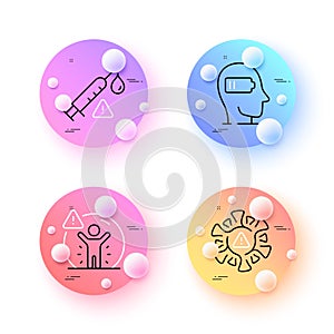 Weariness, Vaccine attention and Social distance minimal line icons. For web application, printing. Vector