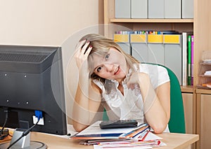 Weariness woman in office