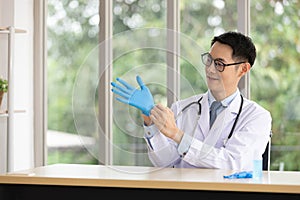 Wearing medical gloves for protect virus