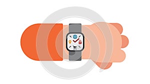 wearing smartwatch technology data with applications in smartwatch. stock illustration