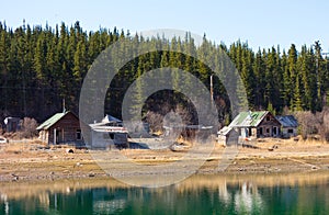 Weather-beaten houses abandoned at carcross