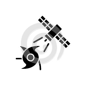 Weather and climate monitoring satellite black glyph icon