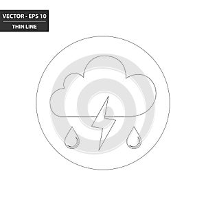Weather - cloud, rain and thunder thin line flat icon
