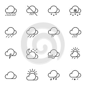 Weather clouds line icons set