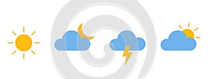 Weather color icons set. Collection of modern flat symbols. Meteorology shapes. Climate forecast. Meteo pictogram for photo