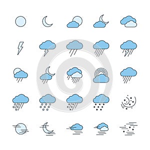 Weather colorful flat icons on white