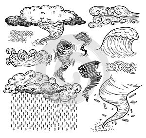 Weather elements, tornado, vector illustration.